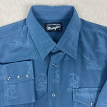 Vintage Wrangler Western Shirt Men Large Blue Bull Rodeo Pearl Snap Cowb... - $25.96