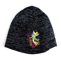 Disney Tinker Bell  Black Glittery Silver Hat Embroidered Tink Beanie Girls - $8.19