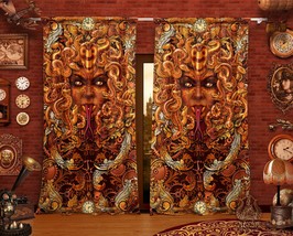 Steampunk Medusa Curtains, Mocking Face, Victorian Goth Room Wall Art Window Dra - £130.70 GBP