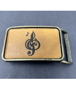 Treble G Clef Musical Notes Leather on Metal Brass Tone Musician Belt Bu... - €12,44 EUR