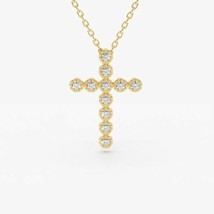 0.30Ct Diamanti Finti Croce Religioso Ciondolo Collana 14k Placcato Oro Giallo - £154.95 GBP