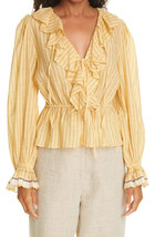 Ulla Johnson Women&#39;s Kalila Striped Cotton Ruffle Blouse Tunic Top Size US 6 M - £83.78 GBP