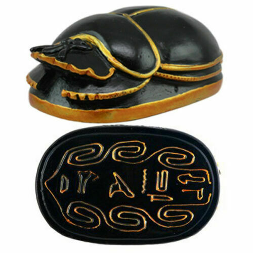 Egyptian Black Gold Scarab Amulet With Hieroglyphs Statue Symbol of Rebi... - $11.99