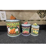 Adorable Vintage Jay 1996 Veggie Kitchen Canister Set Of 3 - £37.72 GBP