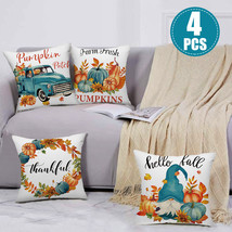 4Pcs Fall Pillow Covers Throw Farmhouse Autumn Pumpkin 18x18in Pillowcase Decor - £10.96 GBP