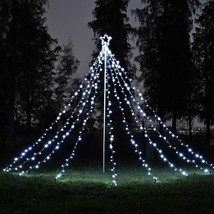 12 Ft Waterfall Cone Tree Light With 362 Led Star 9 Strings Christmas Cold White - £80.12 GBP
