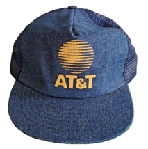 AT&amp;T Blue Jean Denim Baseball Cap Hat Snapback Gold Logo CALL MISS DIG M... - £7.03 GBP