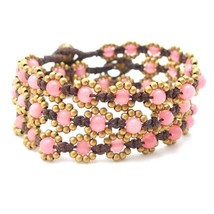 Set of 3 Light Pink Treasure Mix Stone Brass Beaded Bracelet - £9.21 GBP