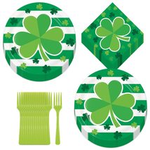 St. Patrick&#39;s Day Party Supplies - Irish Clover Paper Dinner Plates, Lunch Napki - £13.61 GBP