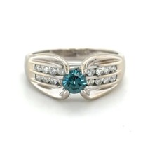 Blue and White Diamond 14K White Gold Ring 6.1g Size 10 - £2,312.68 GBP