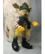 AVON Christmas Reindeer Posable Decor Plush Stuffed Animal 8&quot; Bell Toes - £6.04 GBP