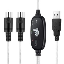 Qianrenon 5 Pin Midi Music Editing Cable 1 In 1 Out Midi To Usb Adapter Cable - £33.63 GBP