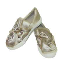 J Slides Sneaker Loafer Shoes Champagne Satin Bow Slip On Comfort Womens Size 9 - £18.99 GBP