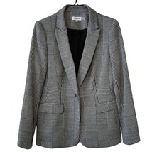 Calvin Klein Women Blazer 10 Houndstooth Plaid 1 Button Jacket Black Gray - £21.66 GBP