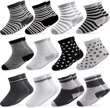 Baby Socks, 12 Pairs Non Skid anti Slip Cotton Grip Socks for Toddler Baby Kids  - £11.85 GBP