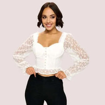 Chocolate USA Lace Corset Flounce Sleeve Cropped Top, Size Large - £34.61 GBP