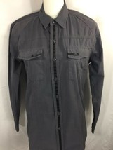 Franky Max Men&#39;s Gray Black Dress Shirt Button Down Long Sleeves  Cotton... - £19.41 GBP