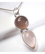 Rose Quartz Two-Tone Double Gem 925 Sterling Silver Pendant Round Teardr... - $12.59