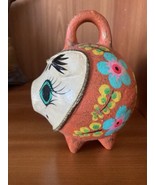 Vtg Primitive Mexican Folk Art Pottery Pig Piggy Bank Handpainted Floral - €12,89 EUR