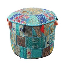 Picture 1 of 7 Hover to zoom Indian Vintage Embroidered Patchwork Round Seating - £21.11 GBP+
