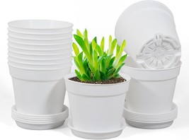 12 Pack 4 Inch Plastic Planters, Seedlings Plant Nursery Pots With, White - $29.92