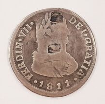 1811 Chile 2 Reales Silver Coin in Fine Condition with Chop Marks! KM 74 - $259.65