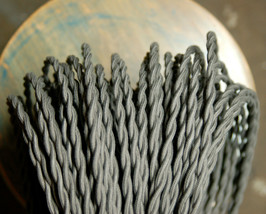 Steel grey scribble cloth covered wire, vintage style lamp cord antique fan - £1.10 GBP
