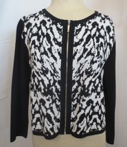 NWT Carmen Marc Valvo  Womens Black White  Knit Zip Cropped Sweater Top ... - £35.39 GBP