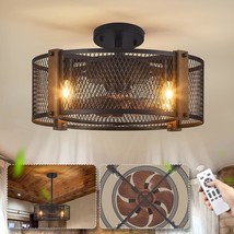 Agricultural Low Profile Caged Ceiling Fan With Lights And, And Dining Room. - £86.58 GBP