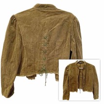 Navigata Vintage Olive Green Corduroy Lace Up Back Cropped Jacket Large - £33.08 GBP