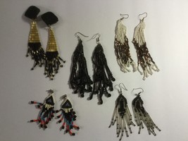 Lot Of 5 PAIRS VINTAGE HAND-MADE BEADED DANGLE EARNING, PIERCED &amp; 1 CLIP-ON - £6.33 GBP