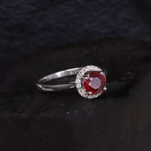 Red Garnet Round Lab-Created Gemstone Sterling Silver Stacking  Women Ring - £41.12 GBP