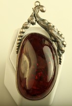 Vintage sterling silver cognac red amber floral ornate pendant - £226.73 GBP