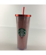 Starbucks Christmas 2014 Glitter Cold Cup Red Metallic Screw On Lid Stra... - $48.46