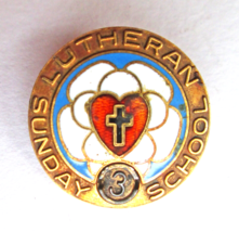 Vintage Lutheran Sunday School Lapel Pin 1/10 10K Gold Filled Enamel Hea... - €8,58 EUR