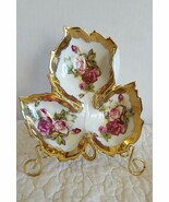 Vintage Norcrest Leaf Shape Rose Theme Gold Trim with Divider Ship Fast - $19.99