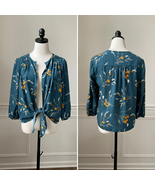 Collective Concept Stitch Fix Open Front Knotted Green Floral Blouse M P... - $331.71 MXN