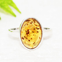 925 Sterling Silver Amber Ring Handmade Jewelry Birthstone Ring Gift For Her - £30.76 GBP