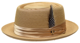 Men's Bruno Capelo RAFAELE Braid Straw Pork Pie Hat Telescope Crown RF-403 Tan image 2