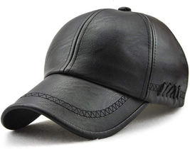 Unisex Adjustable Leather Baseball Cap for Men, Winter Hat  (Black) - $27.27