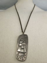 Pewter 1960S Sailing Ship necklace #187 24” Chain No Clasp Denmark Jerge... - €40,72 EUR