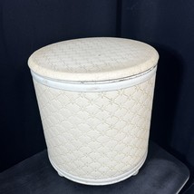 Round Vinyl Laundry Clothes Hamper with Lid White 16x15 Vintage Mid Century - £32.98 GBP