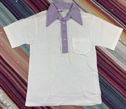 Vtg 70s JC Penney Towncraft Purple/White Polyester Polo Shirt Sz Small 34-36 - £22.55 GBP