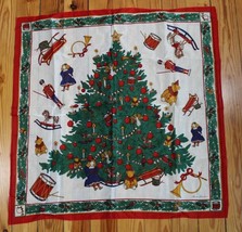 Vtg Ginnie Johansen Square Cotton Christmas Tree Toy Gift Scarf 27&quot; - £15.63 GBP