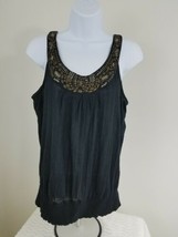 Style &amp; Co black dressy tank black with bronze accent beads size 4 - £8.68 GBP