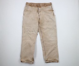 Vintage Carhartt Mens 38x32 Thrashed Spell Out Wide Leg Canvas Pants Duck Brown - £45.90 GBP