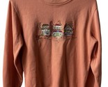 Nikki Sweater Womens Size M Orange Crew Neck Fall Scene Embroidered Long... - $14.34