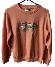 Nikki Sweater Womens Size M Orange Crew Neck Fall Scene Embroidered Long... - £11.24 GBP