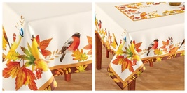 Rectangle Tablecloth Autumn Leaves and Song Birds Thanksgiving Polyester... - £54.85 GBP