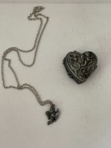 Torino Jewelry Heart Trinket Box With Angel Necklace Cherub Earrings &amp; Heart Pin - £7.81 GBP